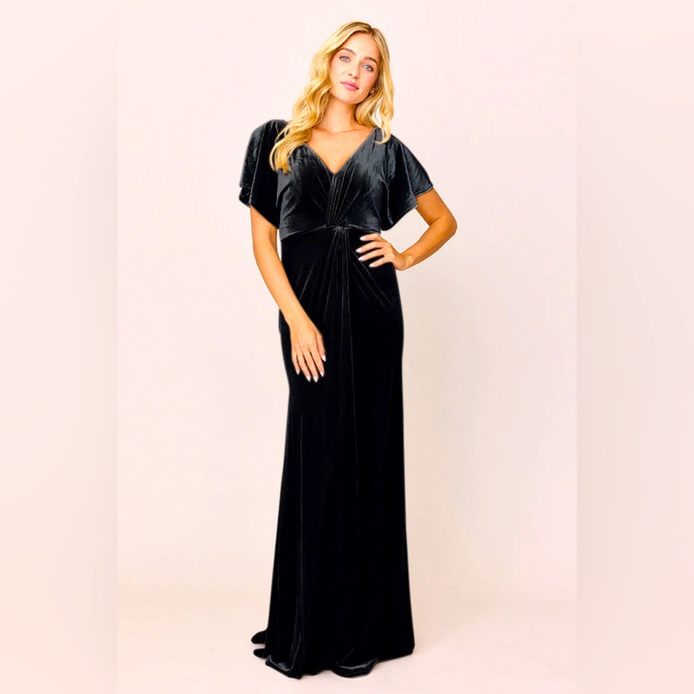REVELRY Black “Gwen” Velvet Gown Flowy V Neck Party Holiday Formal Evening Dress